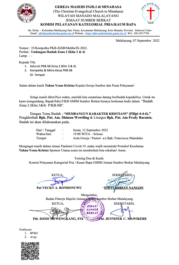 Undangan Ibadah Zona 2 P/KB SB 12/09/2022