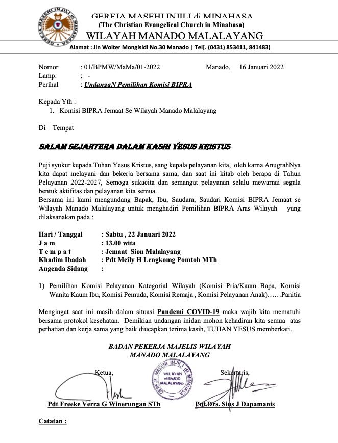 Undangan Pemilihan BIPRA Wilayah Manado Malalayang 2022-2026